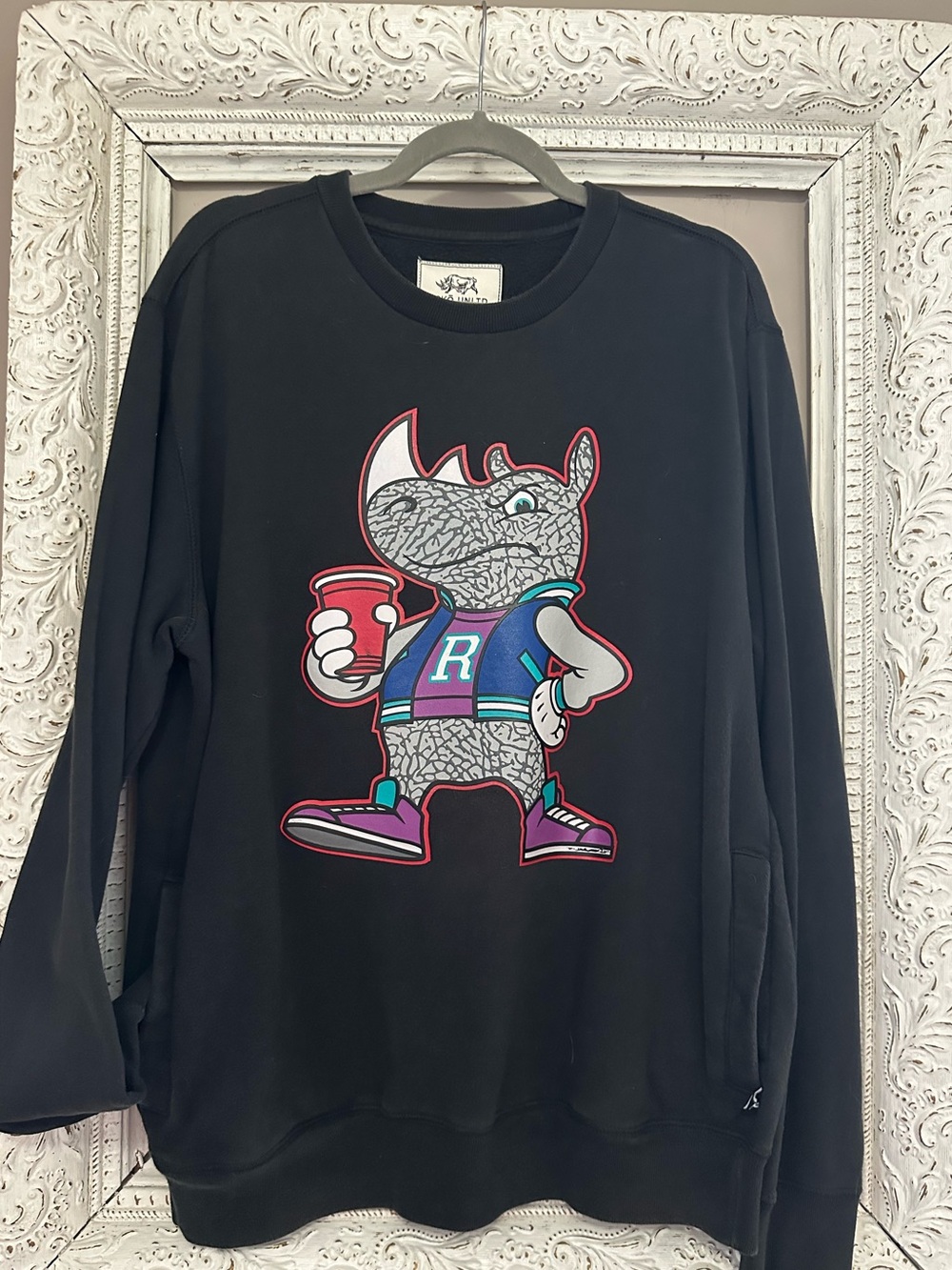 Vintage Ecko Unlimited Black Sweatshirt with Colorful Rhino Mascot. Size L